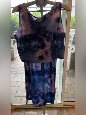 2 pc Women’s Blue Purple Tie-Dye Top and Skirt sz 1X
